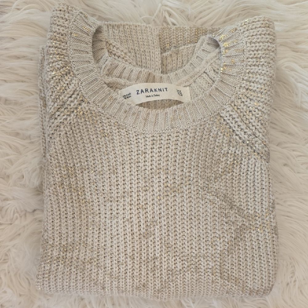 Zara Knit Cream and Gold Sweater